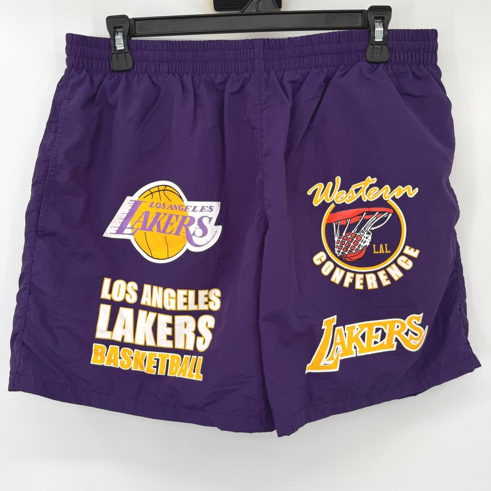 Mitchell & Ness Shorts Mens L Purple Los Angeles Lakers Western Conference Nylon